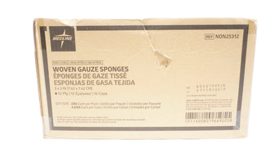 Medline NON25312 Woven Gauze Sponges 3 x 3In , 12-Ply  - Box of 4000